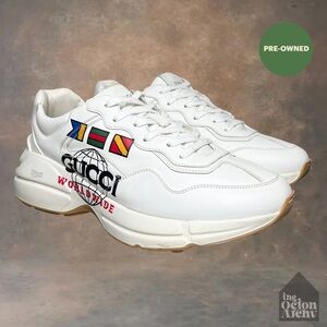 US Men Size 9 Gucci Rhyton 'Worldwide - White' 599146 DRW00 9014 Pre-Owned